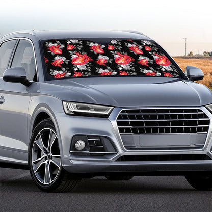 Rose And Heart Pattern Print Car Windshield Sun Shade