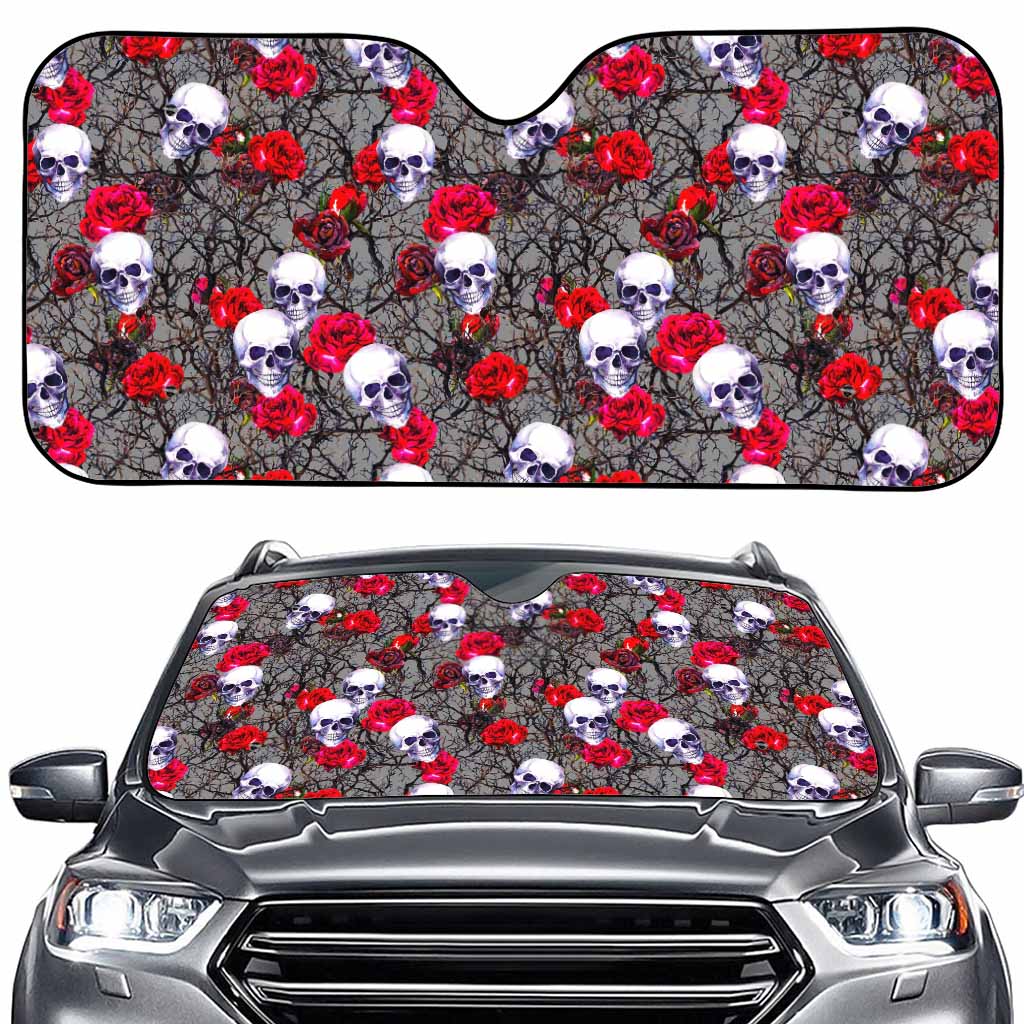 Rose Branch Skull Pattern Print Car Windshield Sun Shade