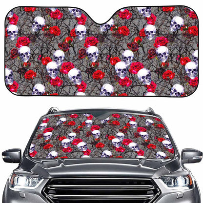 Rose Branch Skull Pattern Print Car Windshield Sun Shade