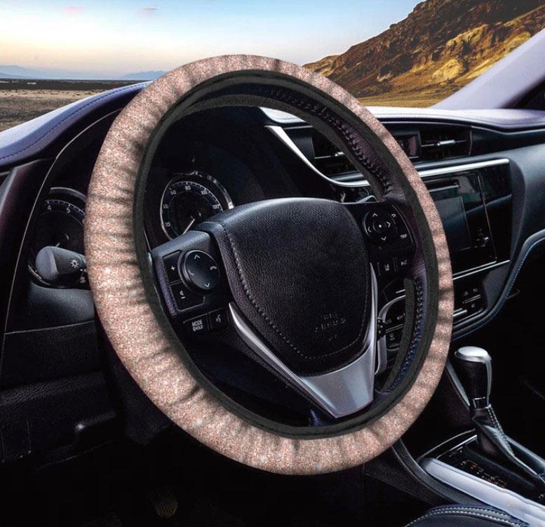 Rose Gold Glitter Texture Print Car Steering Wheel Cover