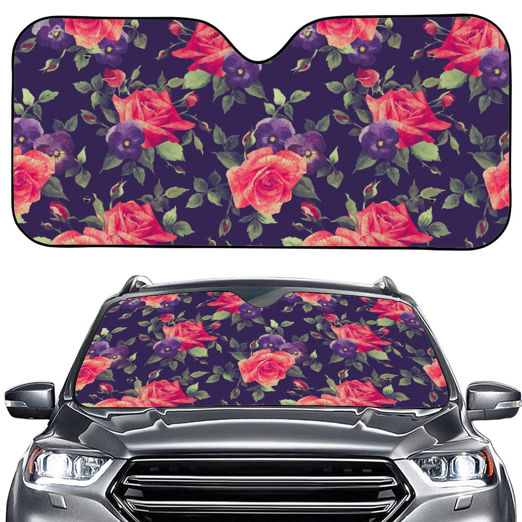 Rose Pansy Floral Flower Pattern Print Car Windshield Sun Shade