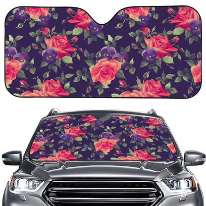 Rose Pansy Floral Flower Pattern Print Car Windshield Sun Shade