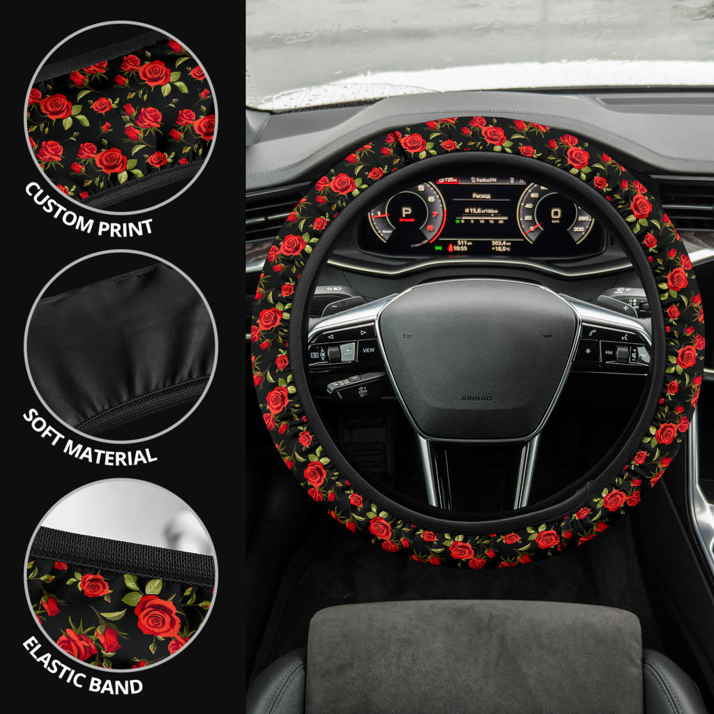 Rose Red Premium Car Steering Wheel Cover