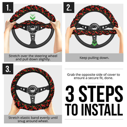 Rose Red Premium Car Steering Wheel Cover