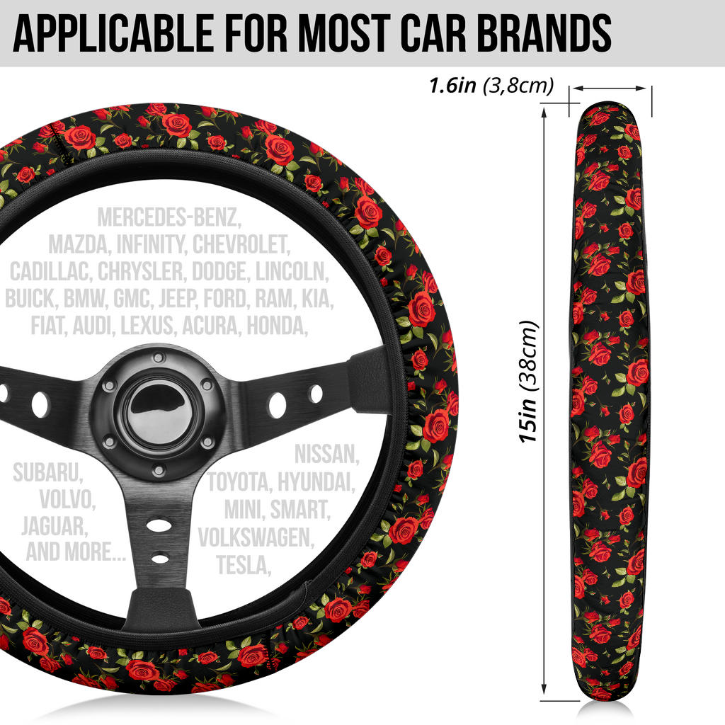 Rose Red Premium Car Steering Wheel Cover