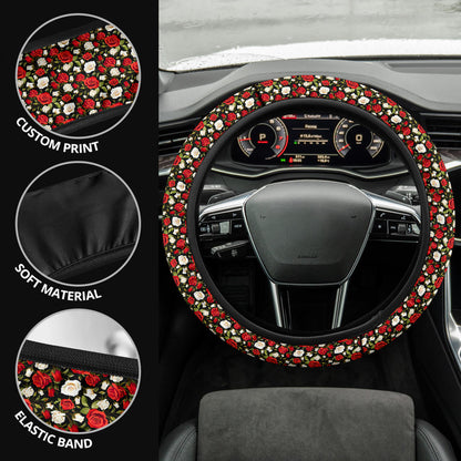 Rose Red White Premium Car Steering Wheel Cover