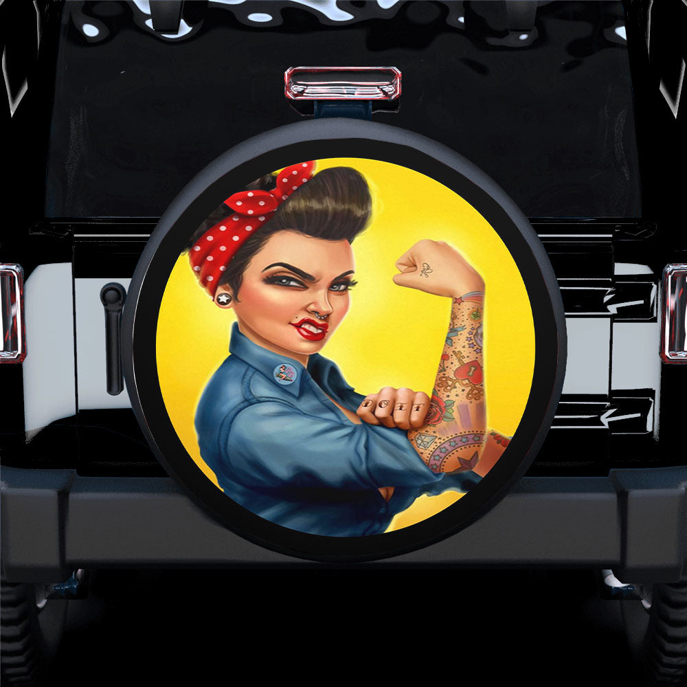 Rosie the Riveter With Tattoos Spare Tire Cover