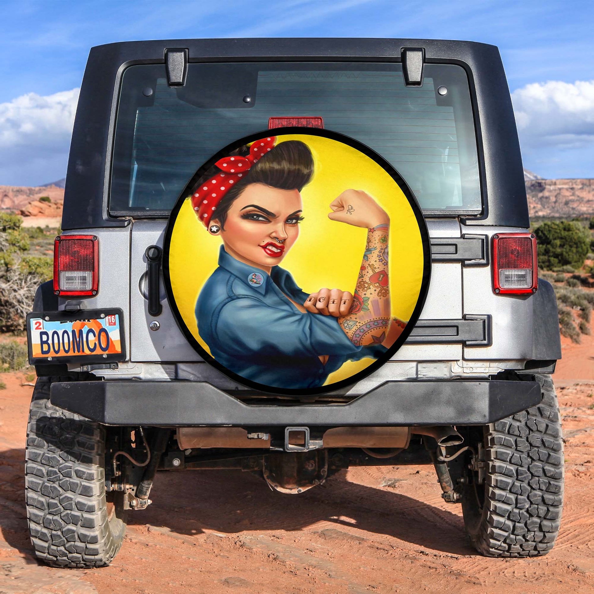 Rosie the Riveter With Tattoos Spare Tire Cover