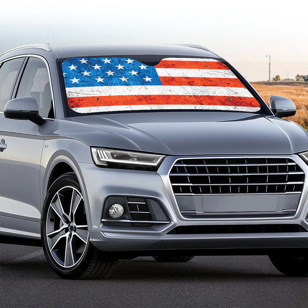 Rough USA Flag Print Car Windshield Sun Shade