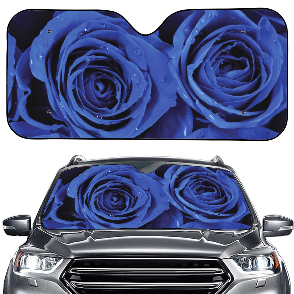 Royal Blue Rose Print Car Windshield Sun Shade