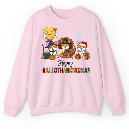 Happy Hallothanksksmas Corgi T-Shirt – Funny Holiday Dog Lover Tee