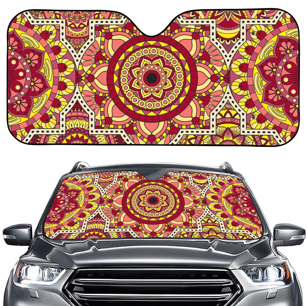 Sangria Mandala Bohemian Pattern Print Car Windshield Sun Shade