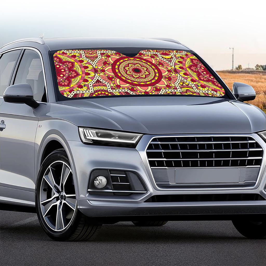 Sangria Mandala Bohemian Pattern Print Car Windshield Sun Shade