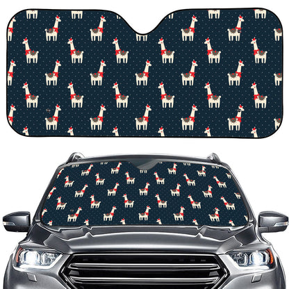 Santa Claus Llama Xmas Pattern Print Car Windshield Sun Shade