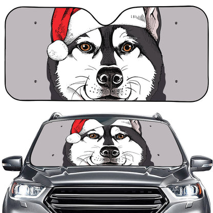 Santa Siberian Husky Print Car Windshield Sun Shade