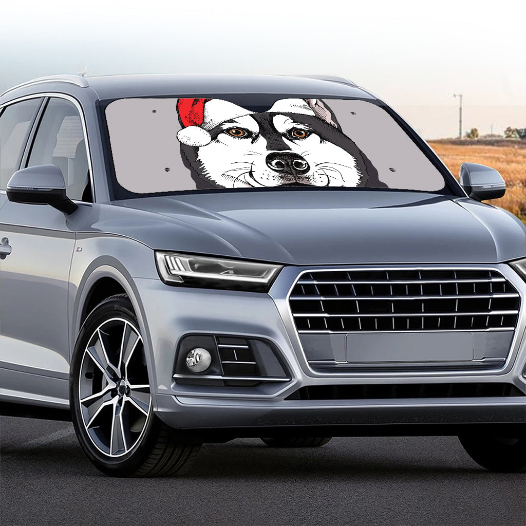 Santa Siberian Husky Print Car Windshield Sun Shade