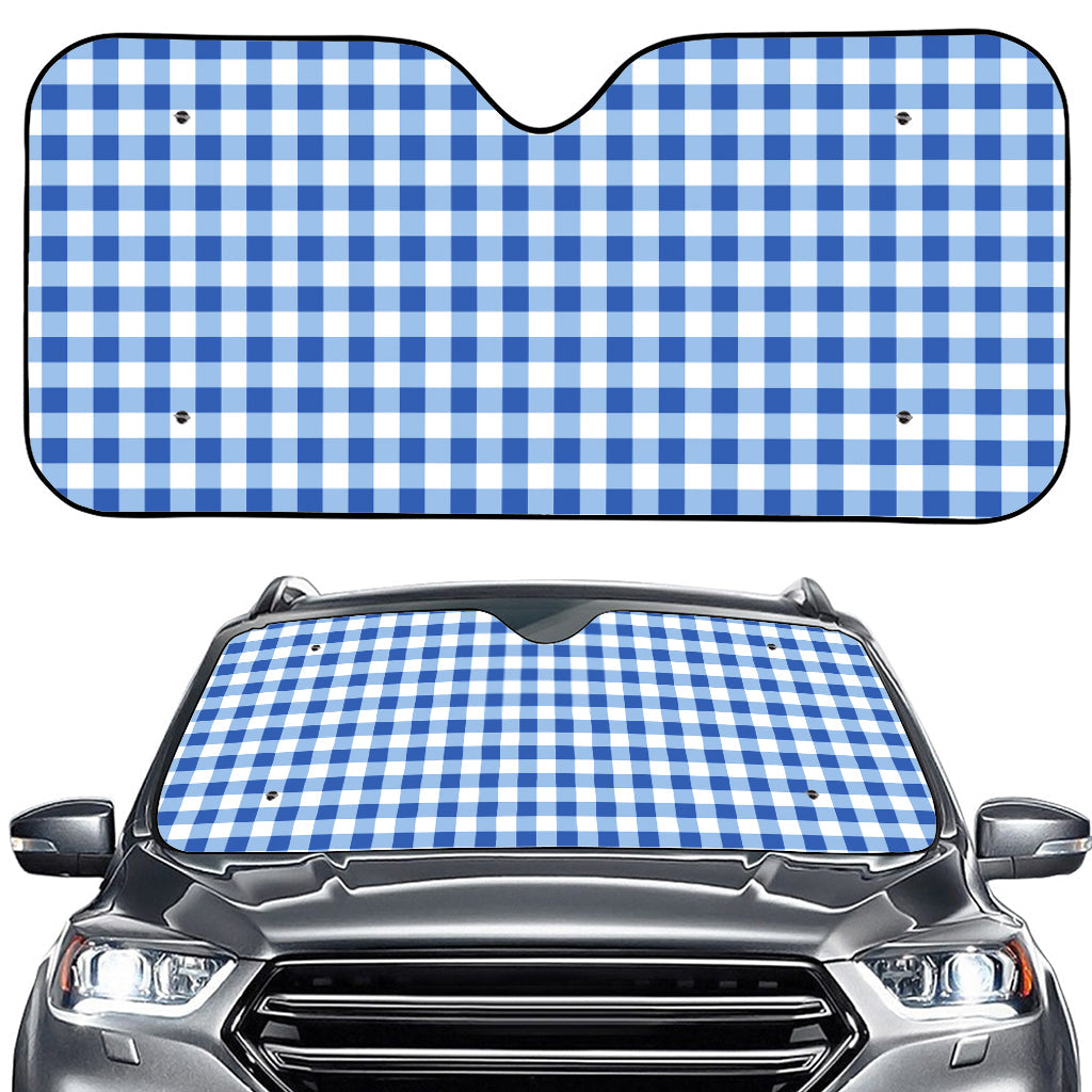 Sapphire Blue Check Pattern Print Car Windshield Sun Shade