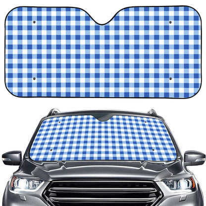 Sapphire Blue Check Pattern Print Car Windshield Sun Shade