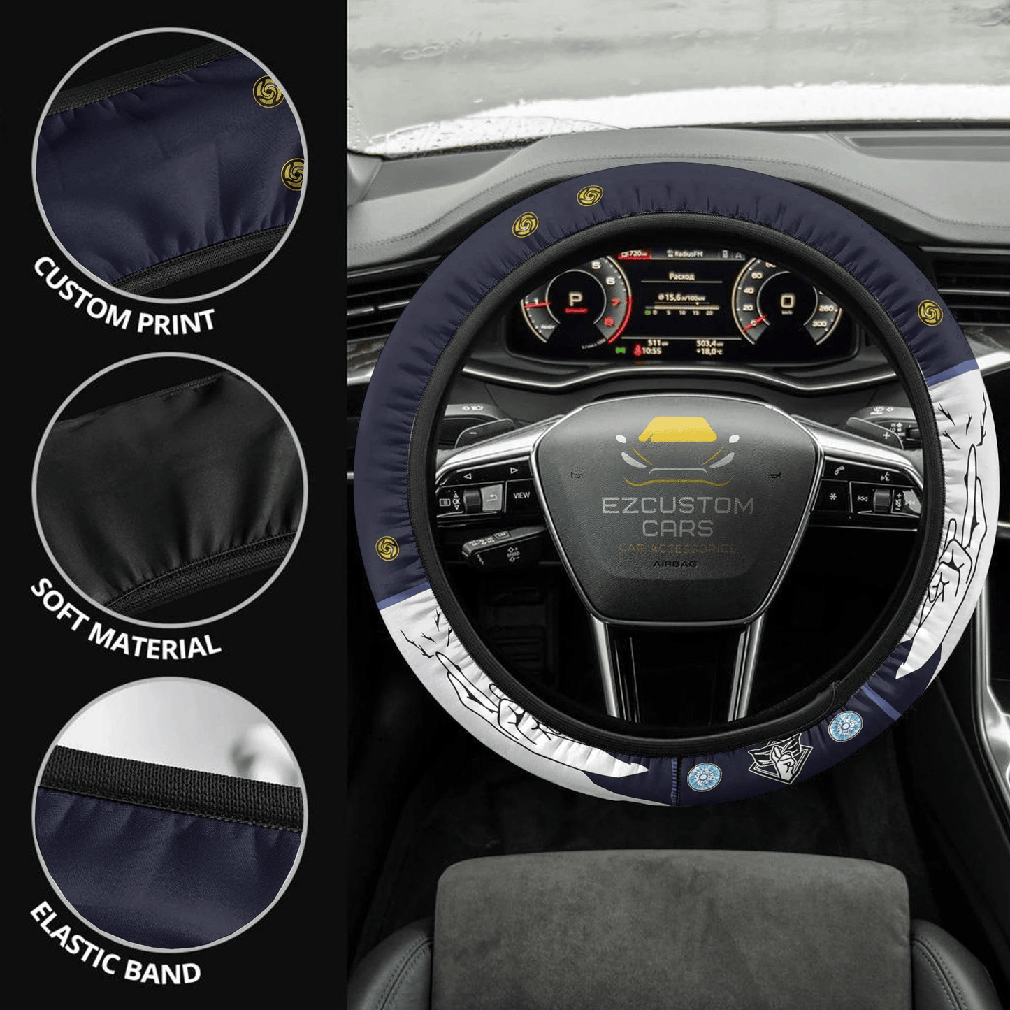 Satoru Gojo Anime Steering Wheel Cover Custom Jujutsu Kaisen Anime Car Accessories