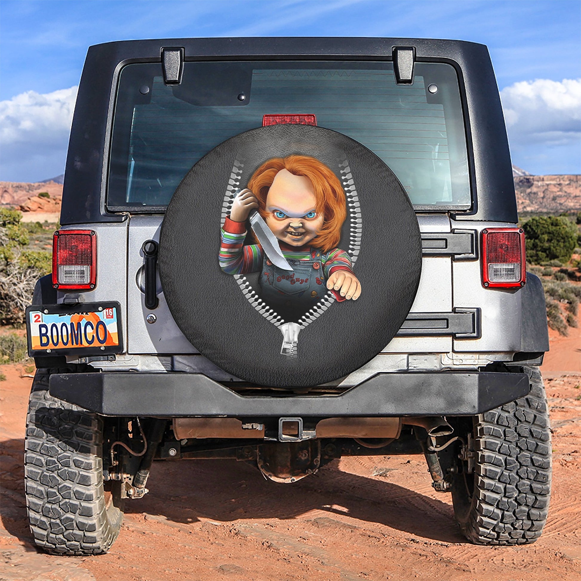 Scary Doll Zipper Car Spare Tire Cover