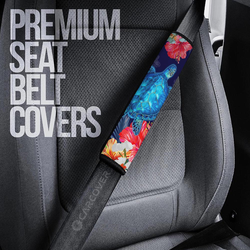 Sea Turtle Seat Belt Covers Custom Hibiscus Flower Car Accessories