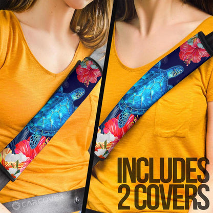 Sea Turtle Seat Belt Covers Custom Hibiscus Flower Car Accessories
