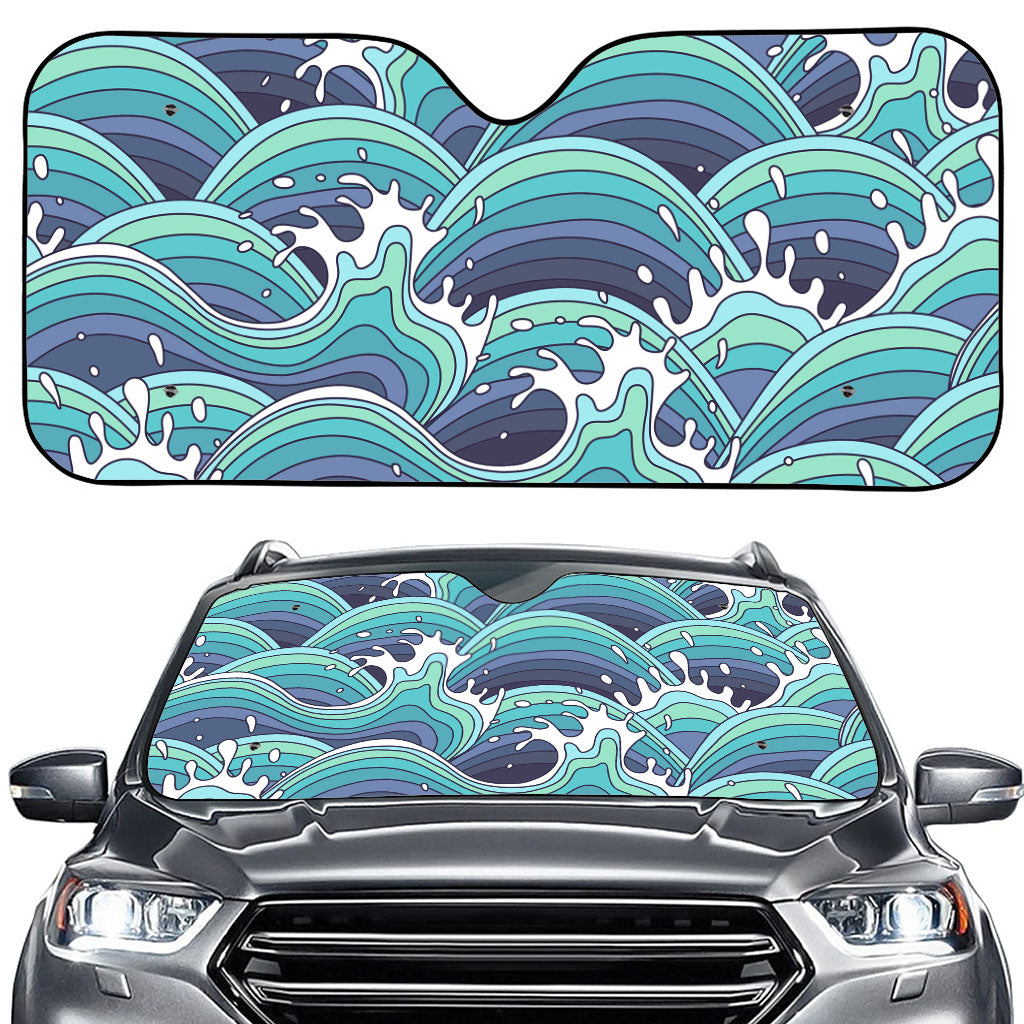 Sea Wave Surfing Pattern Print Car Windshield Sun Shade
