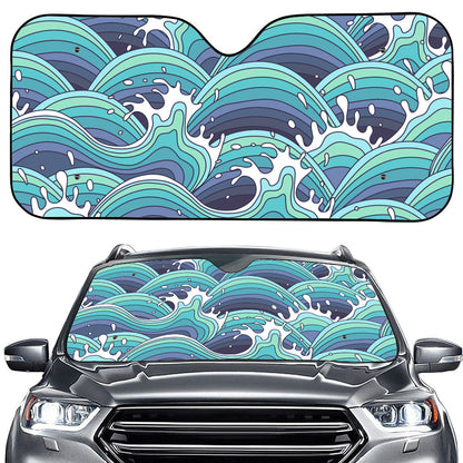 Sea Wave Surfing Pattern Print Car Windshield Sun Shade