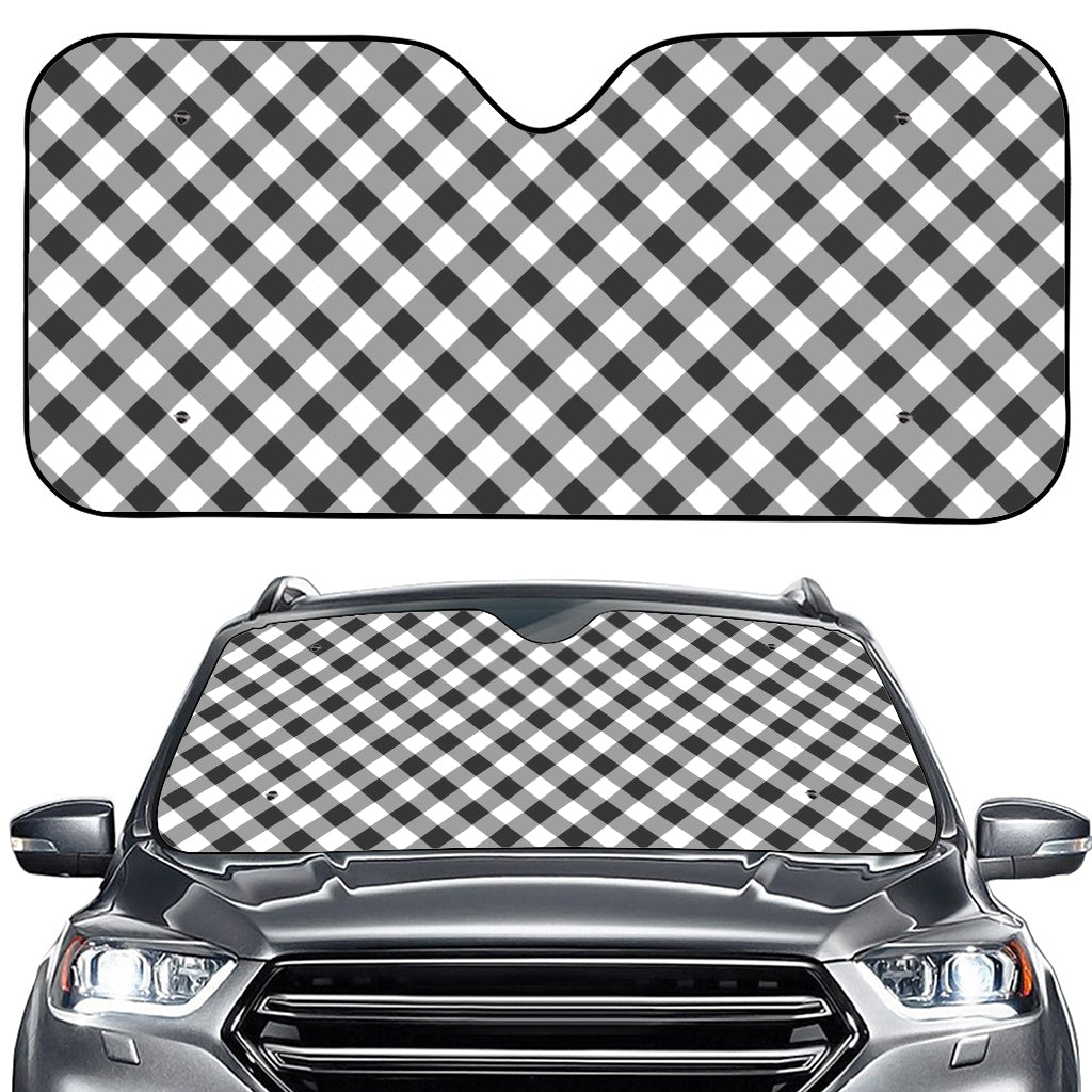 Shadow Grey And White Gingham Print Car Windshield Sun Shade