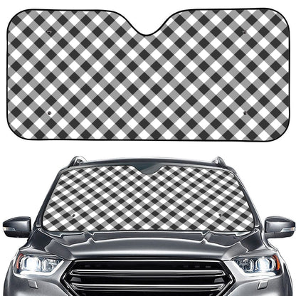 Shadow Grey And White Gingham Print Car Windshield Sun Shade
