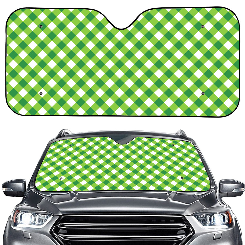 Shamrock Green And White Gingham Print Car Windshield Sun Shade