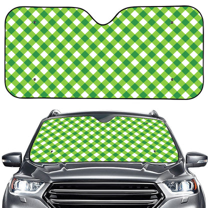 Shamrock Green And White Gingham Print Car Windshield Sun Shade