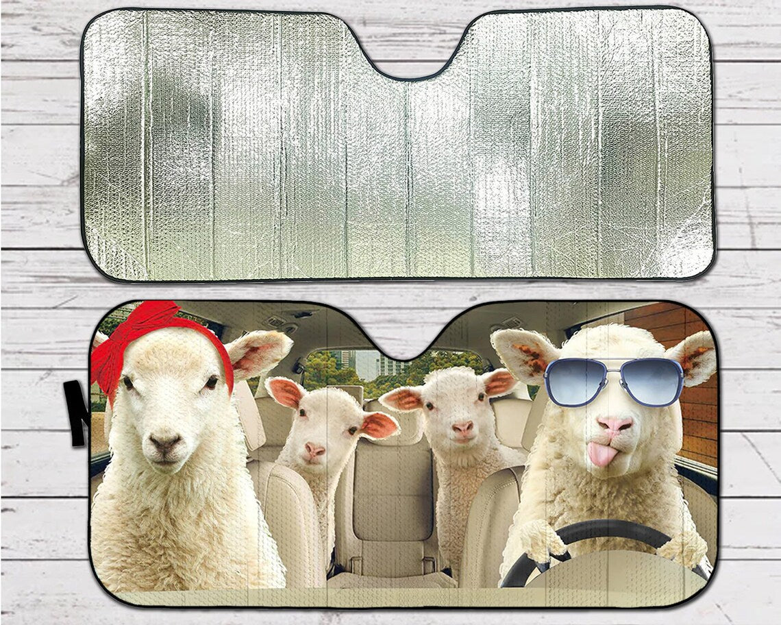 Sheep Family Driving Car Auto Sunshades
