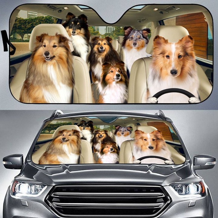 Shetland Sheepdog Car All Over Printed 3D Sun Shade