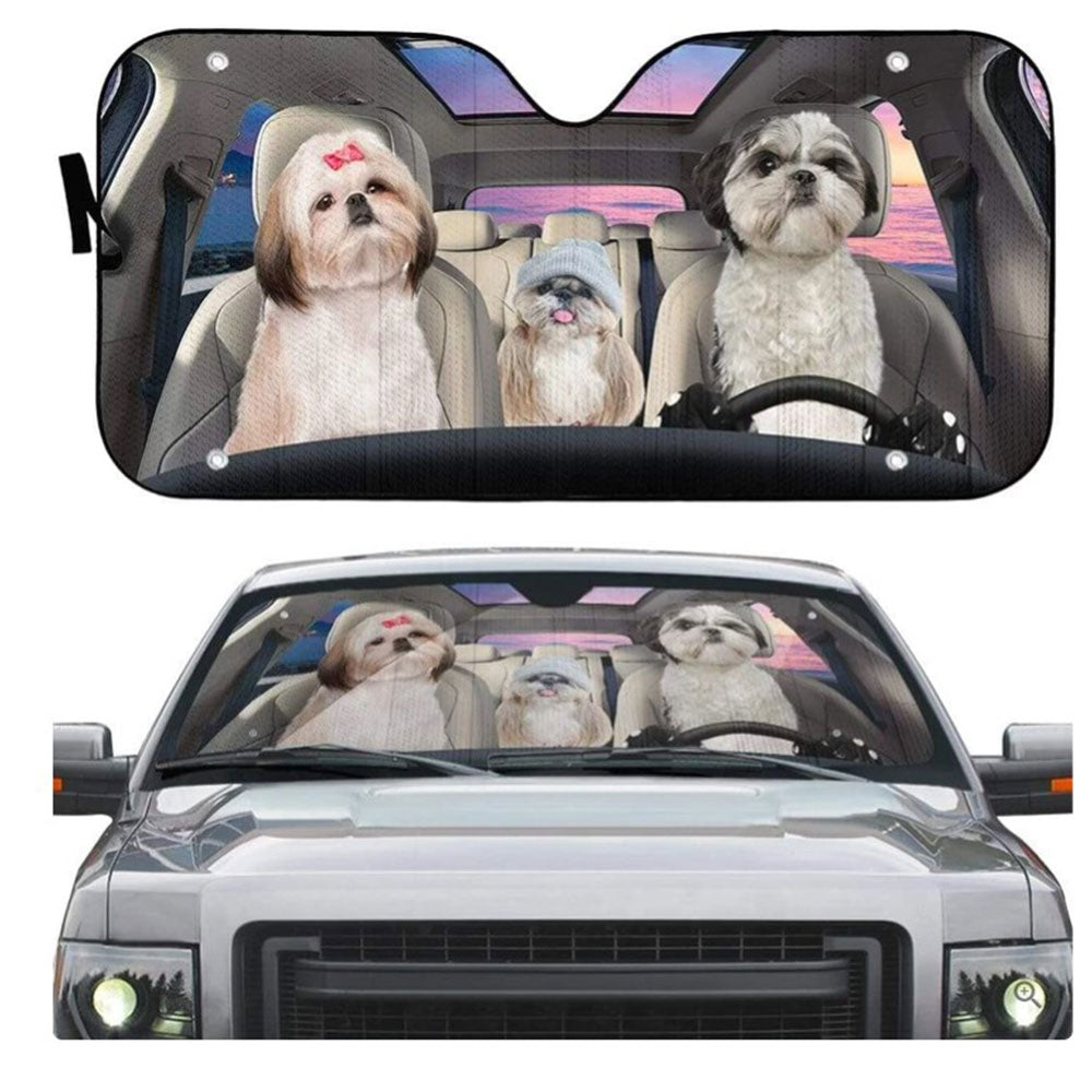 Shih Tzu Dogs Custom Car Auto Sun Shades Windshield Accessories Decor Gift