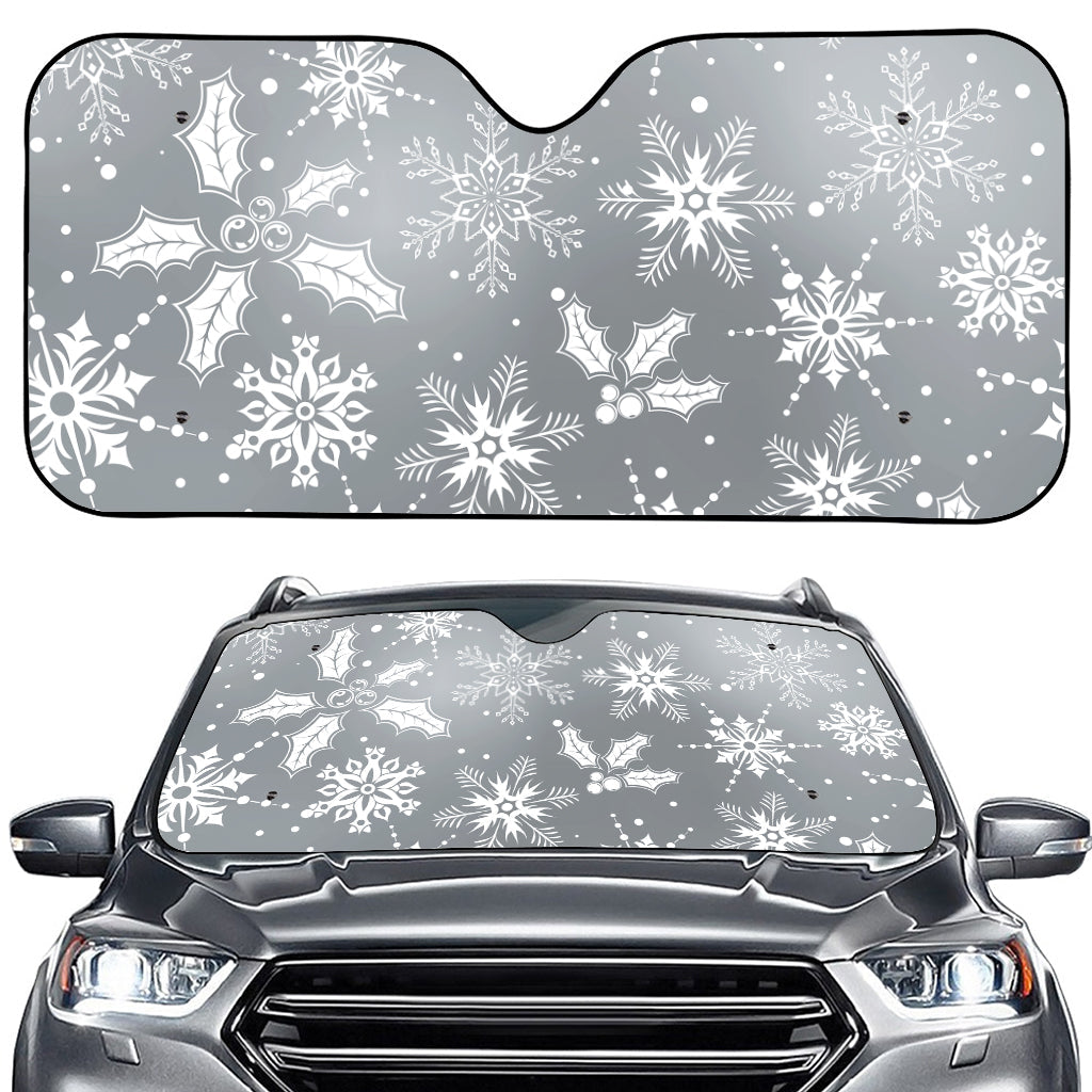 Silver And White Snowflake Pattern Print Car Windshield Sun Shade