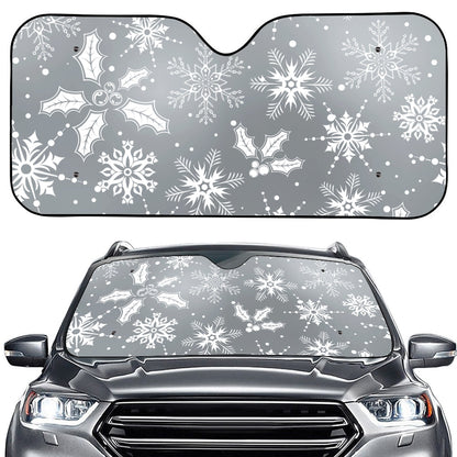 Silver And White Snowflake Pattern Print Car Windshield Sun Shade