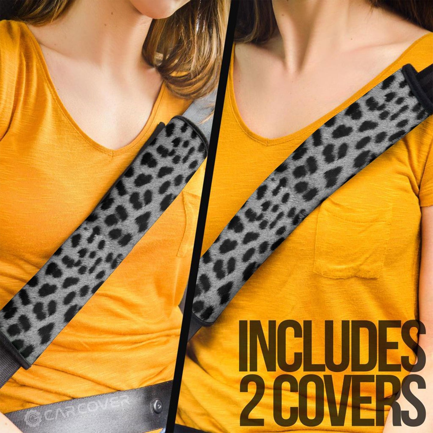 Silver Cheetah Skin Seat Belt Covers Custom Animal Skin Printed Car Interior Accessories