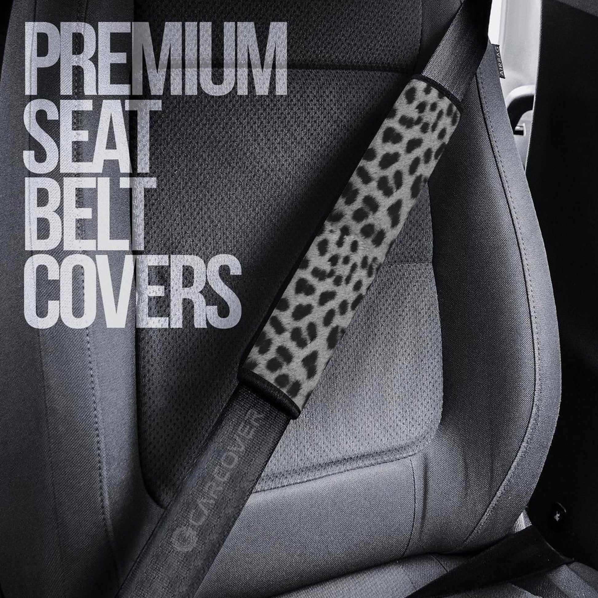 Silver Cheetah Skin Seat Belt Covers Custom Animal Skin Printed Car Interior Accessories