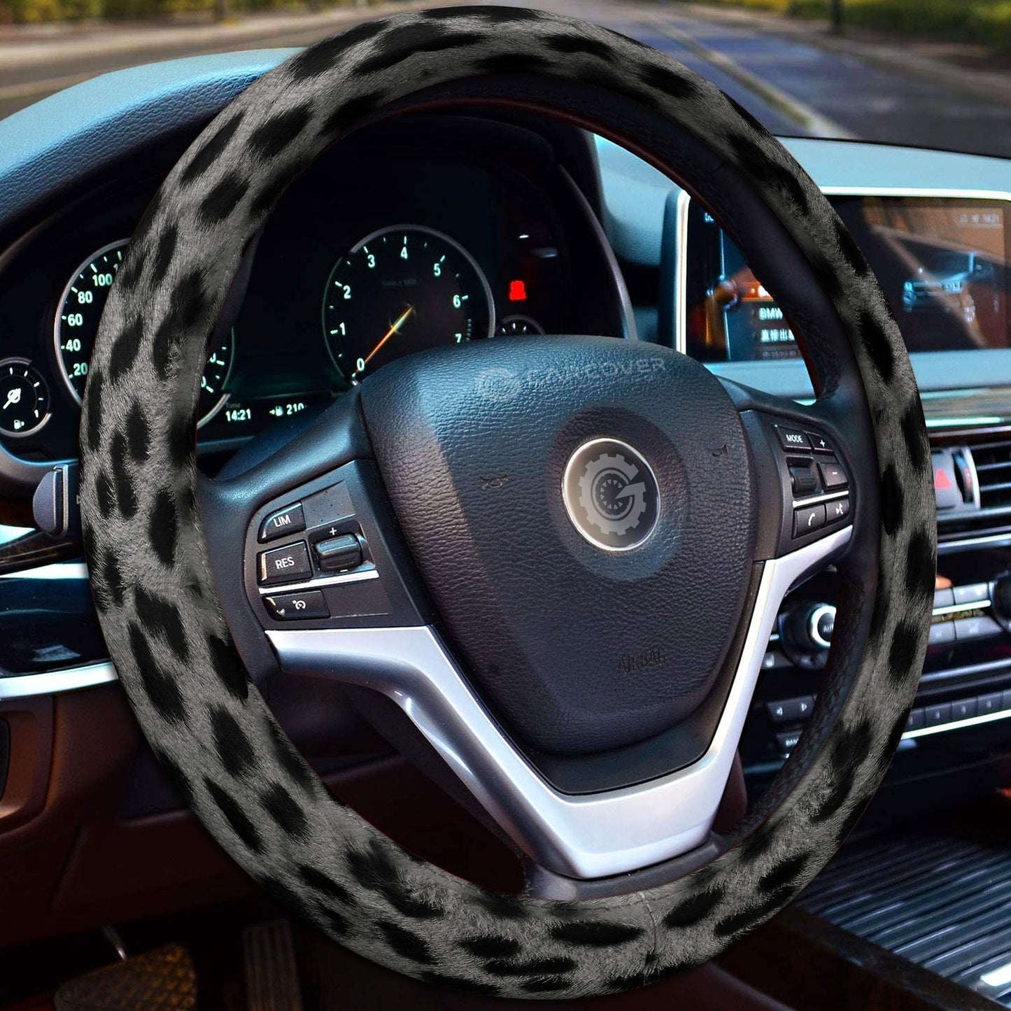 Silver Cheetah Skin Steering Wheel Cover Custom Animal Skin Printed Car Interior Accessories