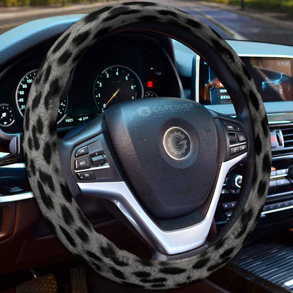 Silver Cheetah Skin Steering Wheel Cover Custom Animal Skin Printed Car Interior Accessories