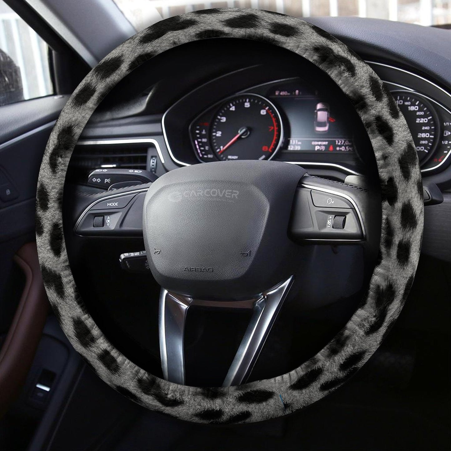 Silver Cheetah Skin Steering Wheel Cover Custom Animal Skin Printed Car Interior Accessories