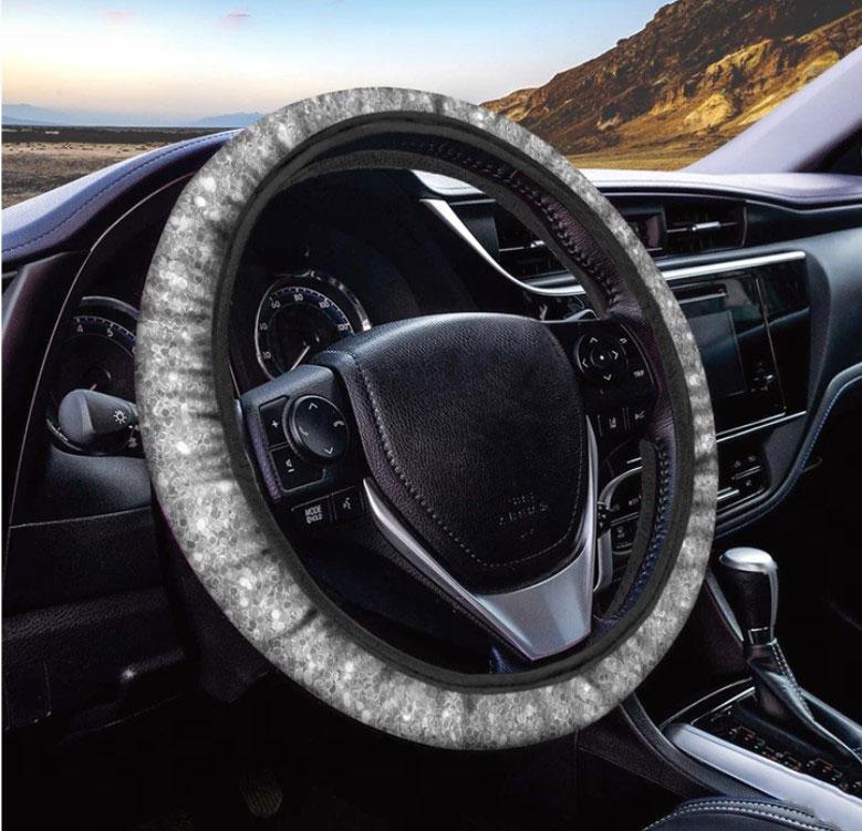 Silver Glitter Texture Print Car Steering Wheel Cover