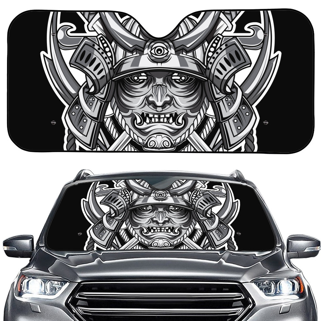Silver Samurai Mask Print Car Windshield Sun Shade