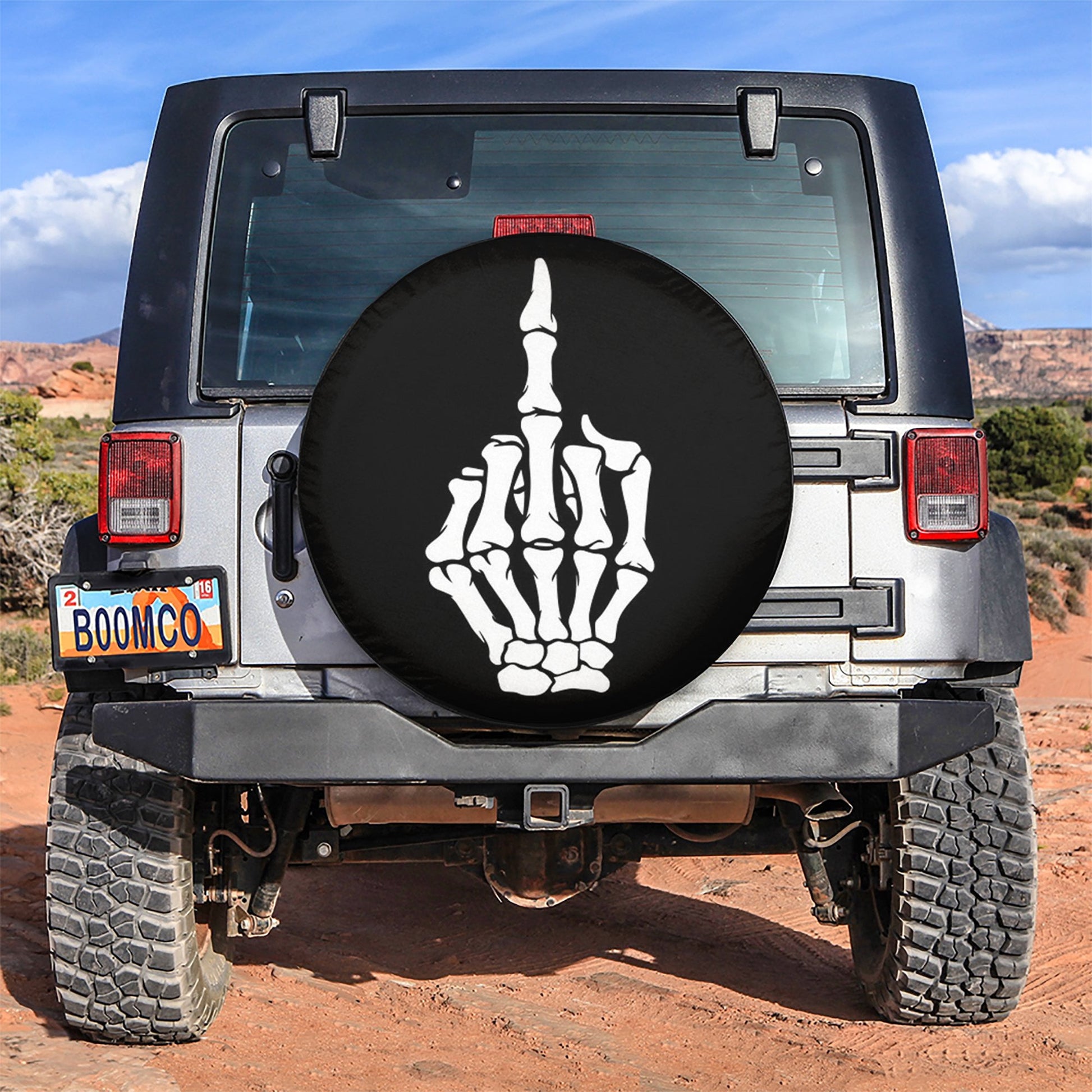 Skeleton Middle Finger Car Spare Tire