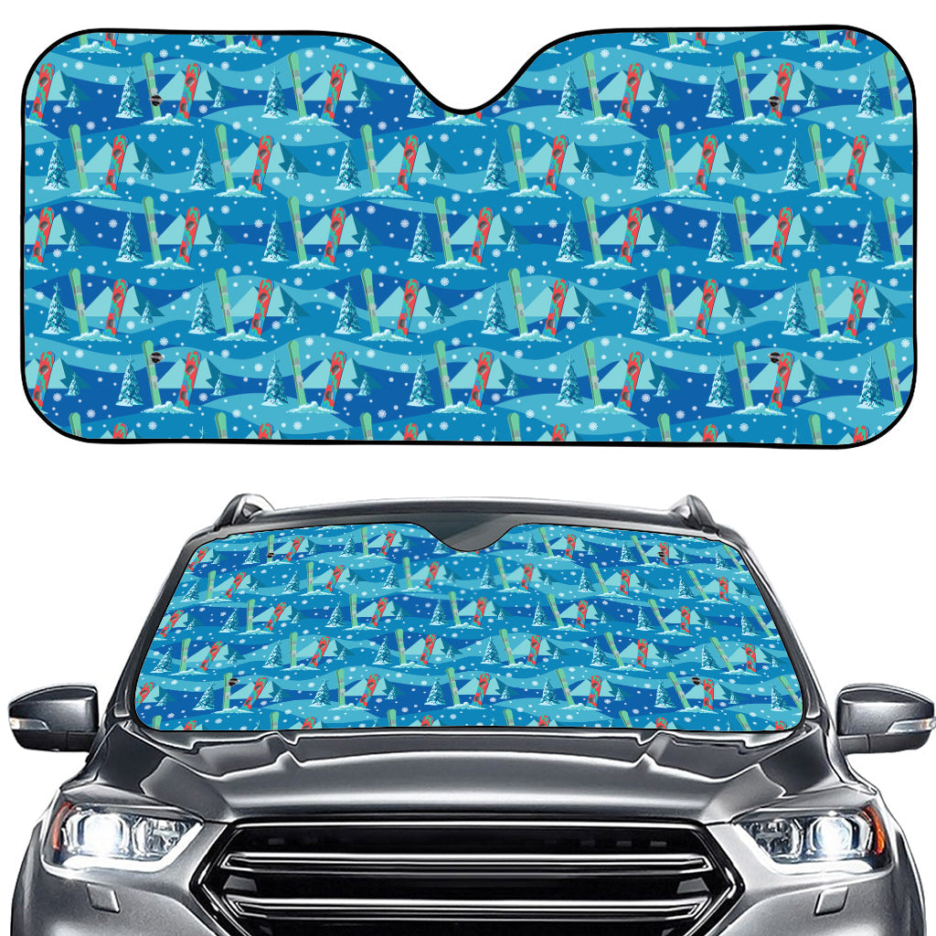Ski And Snowboard Pattern Print Car Windshield Sun Shade