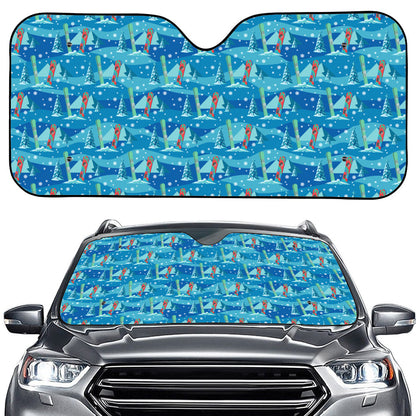 Ski And Snowboard Pattern Print Car Windshield Sun Shade