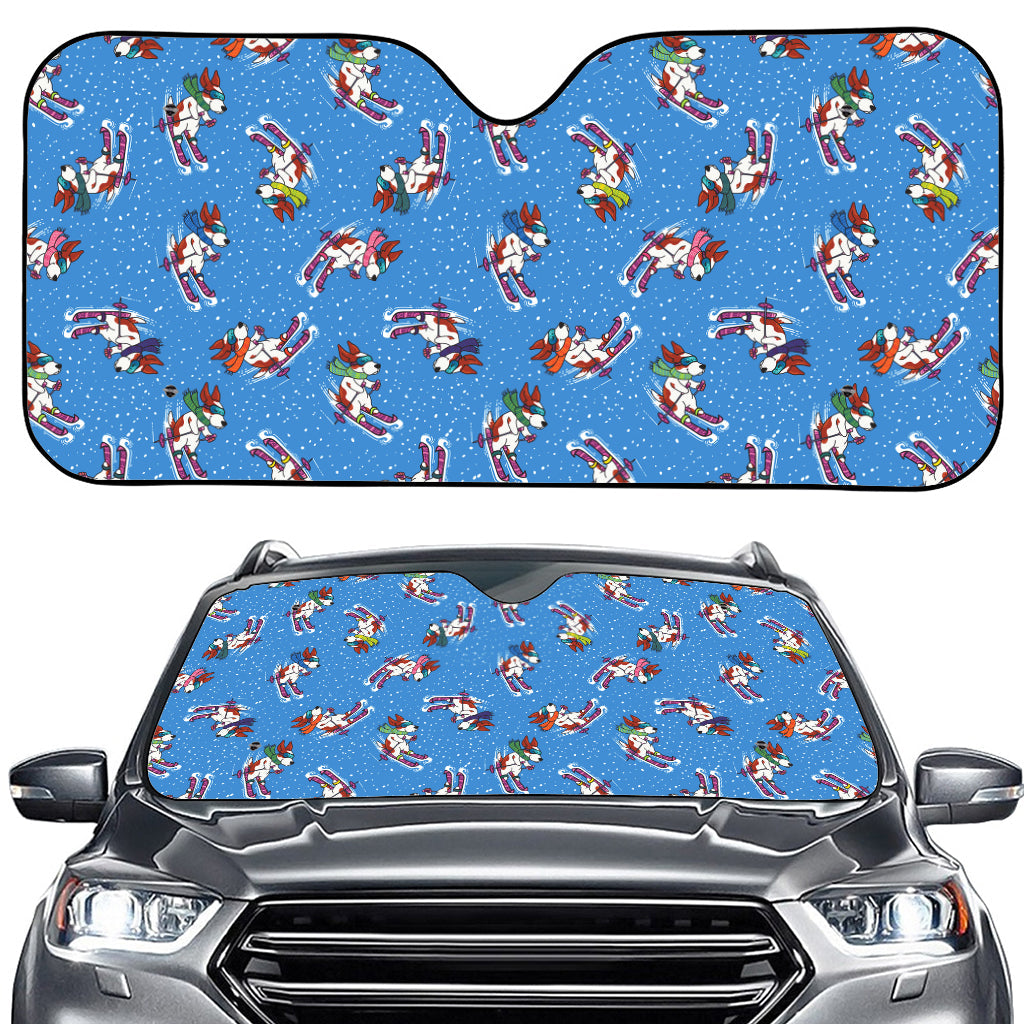 Skiing Dog Pattern Print Car Windshield Sun Shade