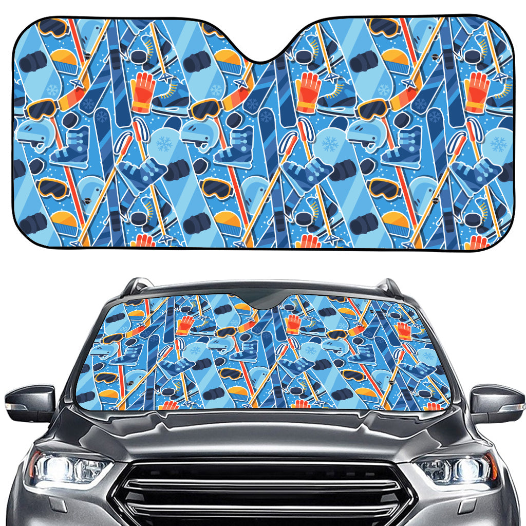 Skiing Equipment Pattern Print Car Windshield Sun Shade