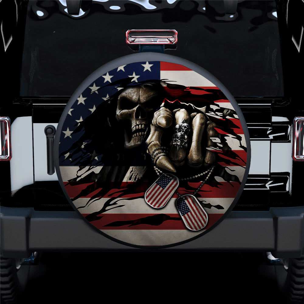 Skull American Flag Car Spare Tire Cover
